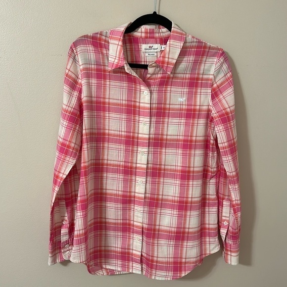 VINEYARD VINES RESORT PLAID RELAXED BUTTON DOWN BRIGHT PINK SIZE 8 - Picture 4 of 10